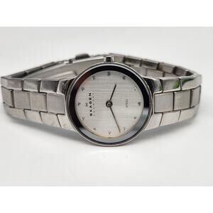 Skagen Womens 430SSXD Quartz Watch Silver Bracelet Band Silver Dial Crystals 6''